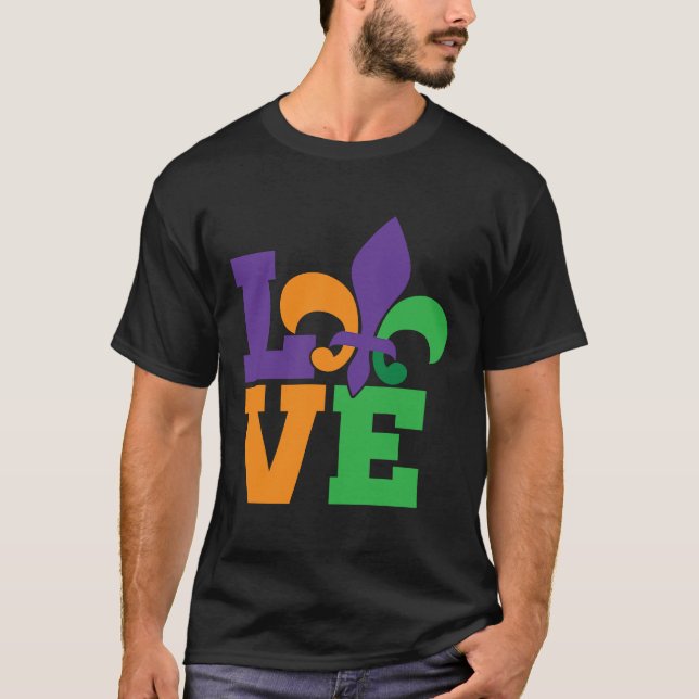 Camiseta AMOR Celebrando Miçangas de Máscara Mardi Gras Par (Frente)