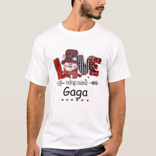 Camiseta Amor Chamado Gaga Snowman Xadrez Vermelha de Natal