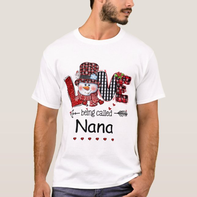 Camiseta Amor chamado Nana Snowman Xadrez Vermelha (Frente)