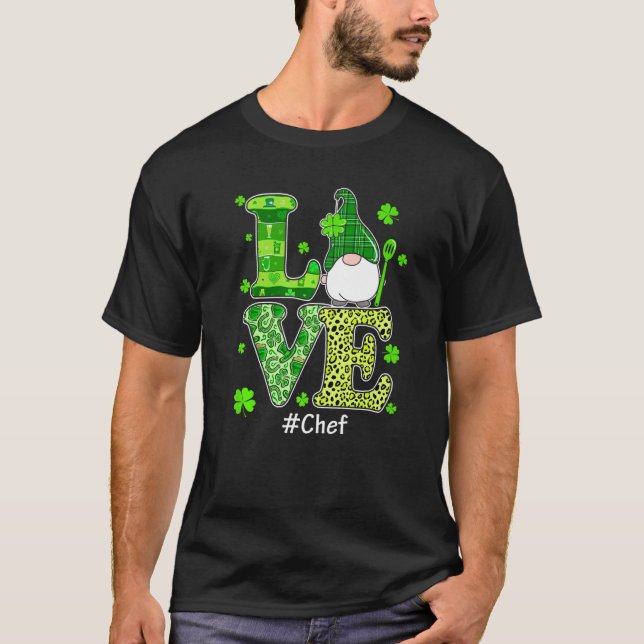 Camiseta Amor Chef Gnome Leopardo Dia de São Patrício Irlan (Frente)