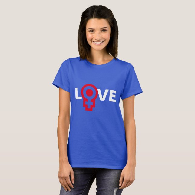 Camiseta AMOR Código de gênero feminino personalizável no e (Frente Completa)