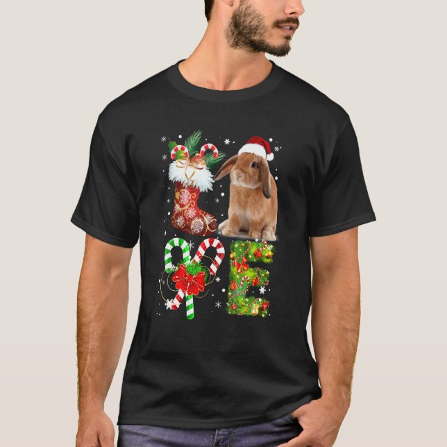 Camiseta Amor Coelho Natal Luz Amante de os animais Engraça (Frente)