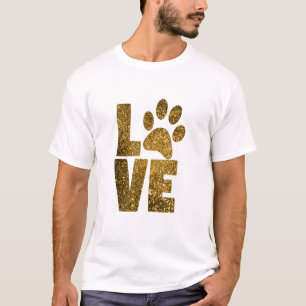 CAMISETA AMOR COM IMPRESSÃO DE PATAS EM GLAM GOLD