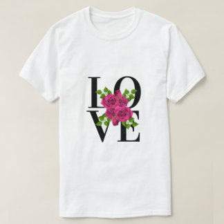 Camiseta AMOR com T-Shirt de Rosas Rosa Escuras