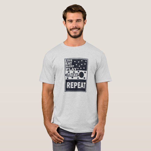 Camiseta Amor comer dormir jogar basquete repetir (Frente Completa)