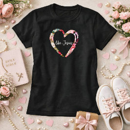 Camiseta Amor Como Jesus Floral Coração Mulheres Cristãs