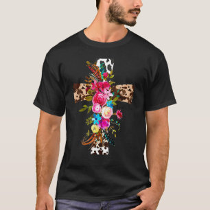 Camiseta Amor Como Jesus Leopardo Cruz Floral Eas Cristãs