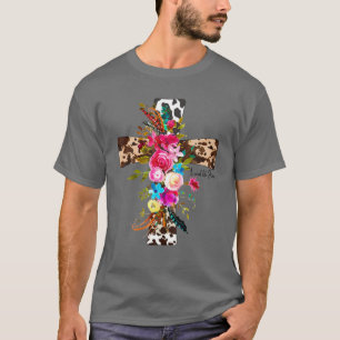 Camiseta Amor Como Jesus Leopardo Cruz Floral Eas Cristãs