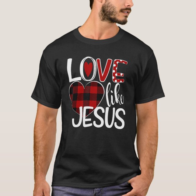 Camiseta Amor Como Jesus Plaid de Búfalo Coração (Frente)