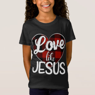 Camiseta Amor Como Jesus Xadrez Vermelha Buffalo Heart