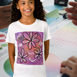 Camiseta Amor Compassividade, Alegria, Paz Para a Humanidad