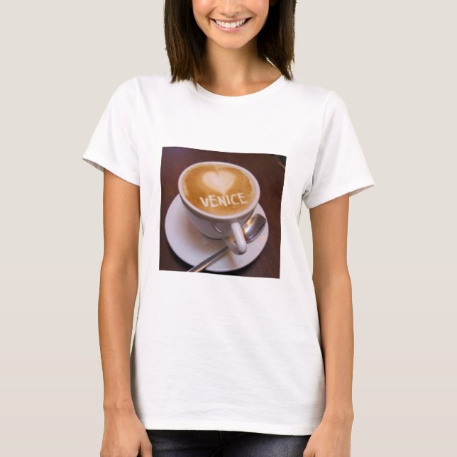 Camiseta Amor Coração Veneza Cappuccino Café Xícara de Tumu (Frente)
