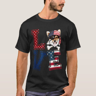 Camiseta Amor Corgi Pirata Face Bandeira Americana 4 De Jul