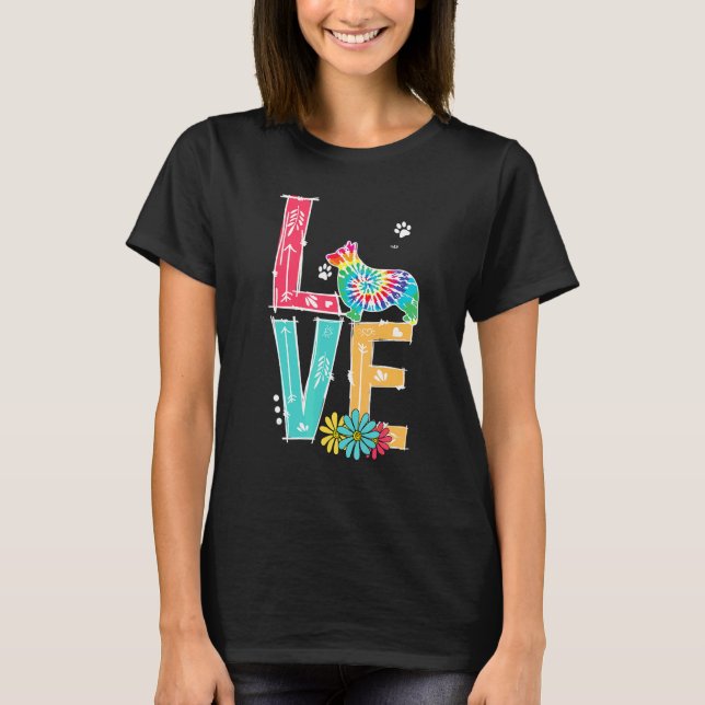 Camiseta Amor Corgi Tie Dye Arco-íris Corgi (Frente)