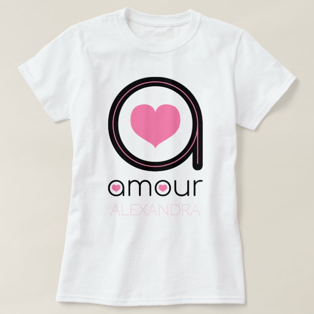 Camiseta Amor de Alma Negra, Coração Rosa, Nome Personaliza (Frente do Design)