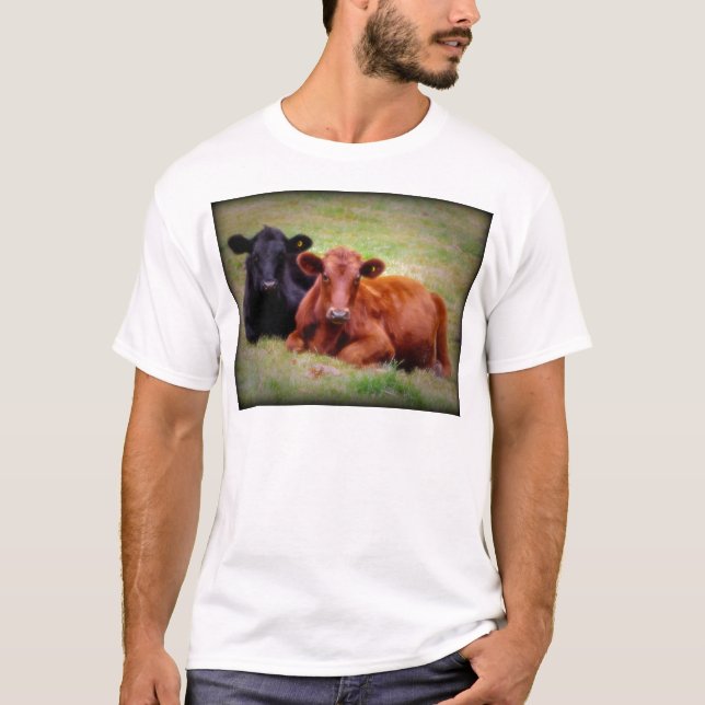Camiseta Amor de Angus - par de gado de lado a lado (Frente)