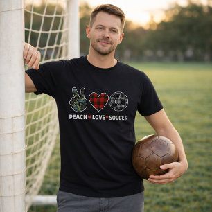 Camiseta Amor de Futebol em Xadrez Camuflado Pêssego