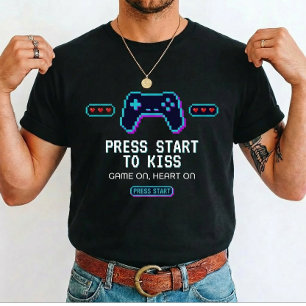 Camiseta Amor de Gamer Pressione Start para Beijar para jo