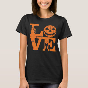 Camiseta Amor de Halloween Abóbora Gato Assustador Fofo Grá
