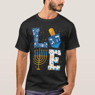 Camiseta Amor de Hanukkah com Menorá para o Natal Judaico