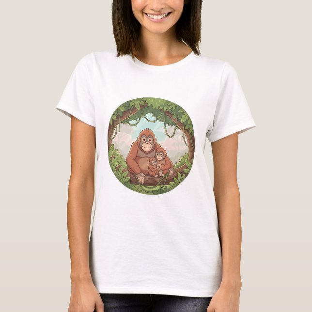 Camiseta Amor de Macaco – Adorável Mãe Orangotango e Bebê F (Frente)