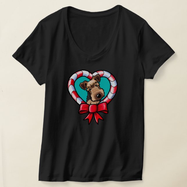 Camiseta Amor de Natal KiniArt Airedale (Postura )