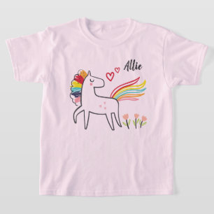 Camiseta Amor de Unicórnio Arco-íris Nome Personalizado