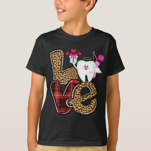 Camiseta Amor Dentista Coração Vermelho Xadrez Leopard Namo