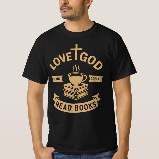 Camiseta Amor Deus Beba Café Leia Livros Fé Cristã (Frente)