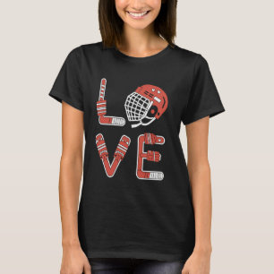 Camiseta Amor do jogador de hóquei capacete stick luvas dis
