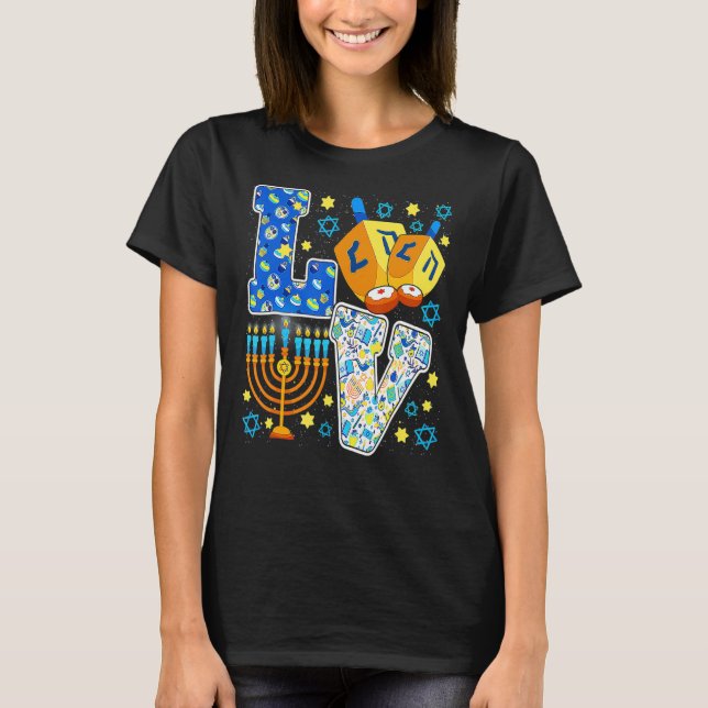 Camiseta AMOR Dreidel Menorah Chanukah Cute Hanukkah Pajama (Frente)