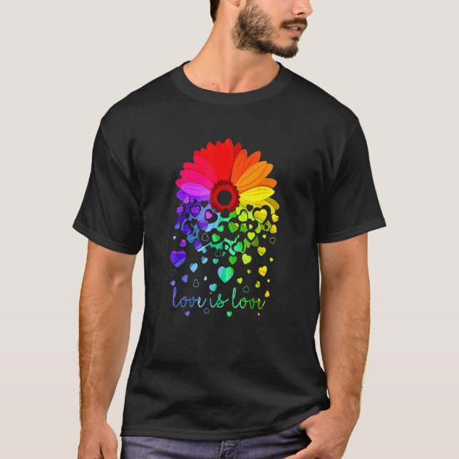Camiseta Amor é amor Daisy LGBT Rainbow Pride Day LGBT Mon (Frente)