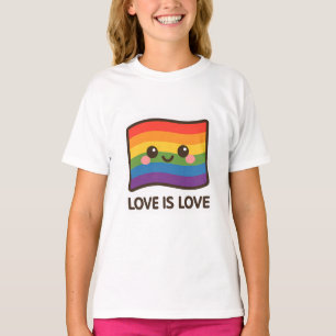Camiseta Amor é Amor - Design do Arco-Íris Kawaii