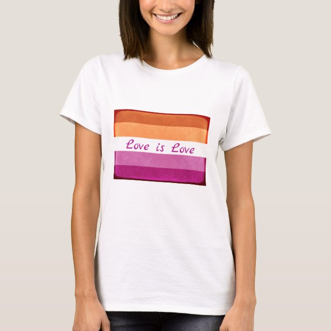 Camiseta Amor é Amor, LGBTQ+ Lésbicas Cores de Bandeira T-S (Frente)
