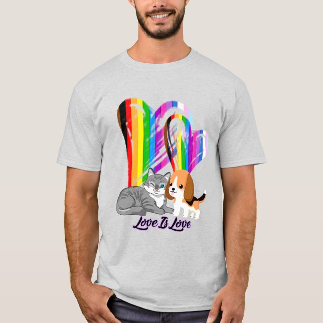 Camiseta Amor é Gato e Cachorro - LGBTQ+ Proprietário de Pe (Frente)