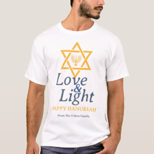 Camiseta Amor e Luz   Família simples de Hanukkah