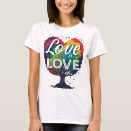 Camiseta Amor é Orgulho LGBTQ Mês do Coração Árvore Arco-Ír