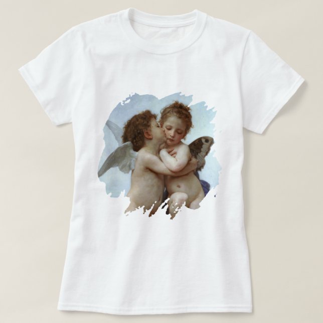Camiseta Amor e Psyche como Crianças/Angels Primeiro Beijo (Frente do Design)