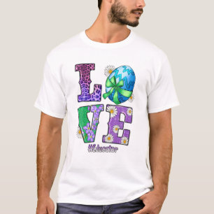 Camiseta AMOR Educador Cony Páscoa Cute Happy Rabbit Egeu
