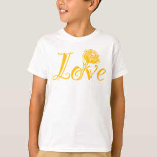 Camiseta Amor em Flor: Tipografia Elegante com uma Rosa