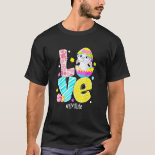 Camiseta Amor Emt Vida Enfermeira Orelhas de Coelho Ovos de