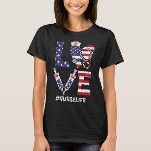 Camiseta Amor Enfermeira Stethoscope Quarto 4 de julho Enfe