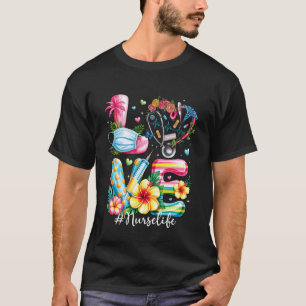 Camiseta Amor Enfermeira Verão Vida Estetoscópio Flor Tropi