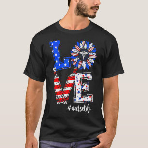 Camiseta Amor Enfermeira Vida Fogos de Artifício Na Indepen