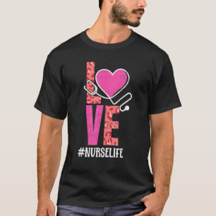 Camiseta Amor Enfermeira Vida Rosa Leopardo Dia dos Namorad