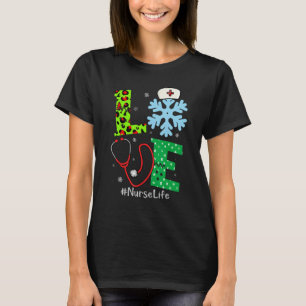 Camiseta Amor Enfermeira Vida Stehoscope Feliz Natal Natal