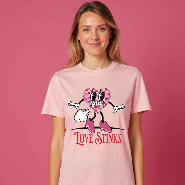 Camiseta Amor Engraçado Cheira A Fartar Coração Verificado (Funny Love Stinks Farting Checkered Heart T-Shirt)