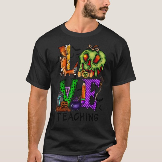 Camiseta Amor Ensinando Ghost Pumpkin Bat Scary Halloween C (Frente)
