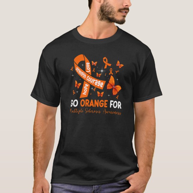 Camiseta Amor Esperança Coragem Laranja Para Esclerose Múlt (Frente)