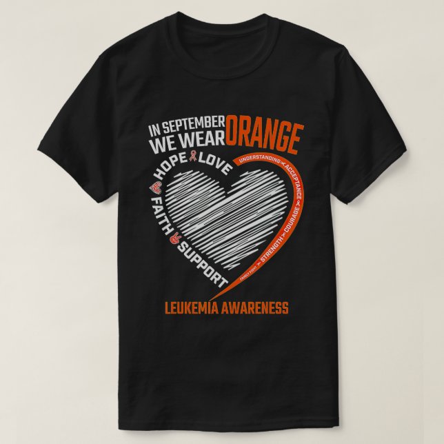 Camiseta Amor Esperança Fé setembro Vestimos Leucemia Laran (Frente do Design)